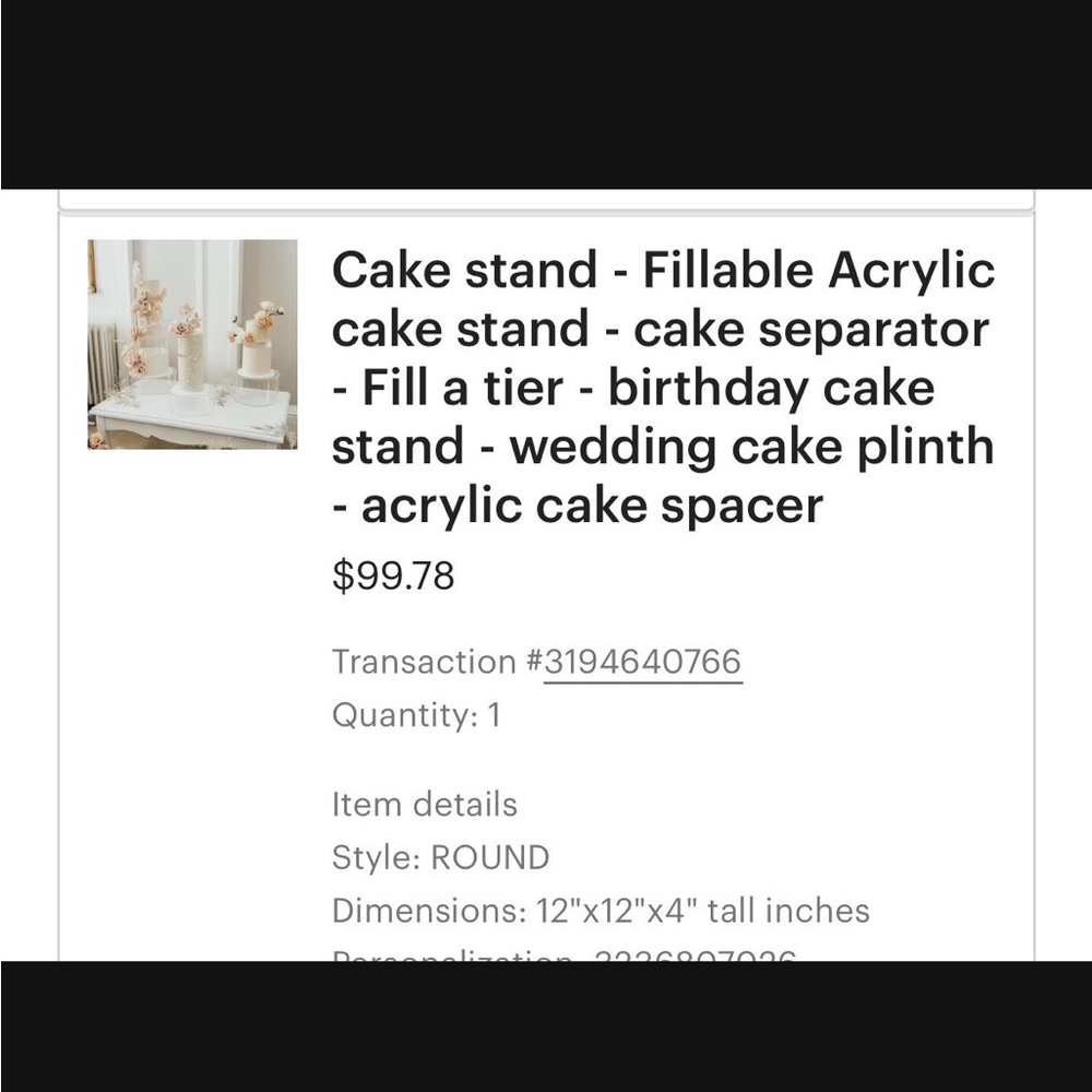 One (1) ROUND Cake stand - Fillable Acrylic cake stand - Picture 2 of 7